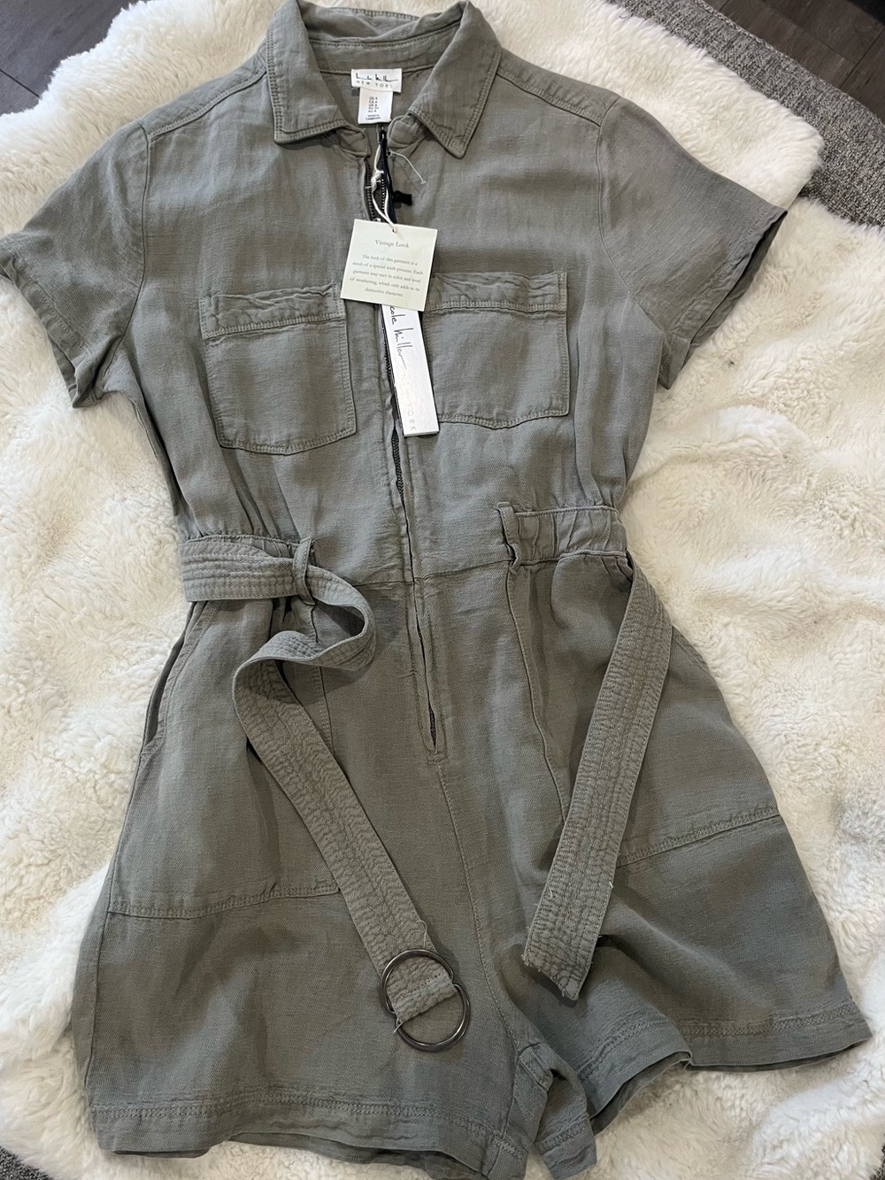 Nicole Miller Olive Green Short Sleeve Utility Romper